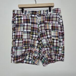J Press Patchwork Plaid Cotton‎ Madras Shorts Bermuda Made USA Sz 38 8" Inseam